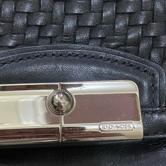 Coach Black Woven Leather Wristlet with Silver Accents - Picture 2 of 4